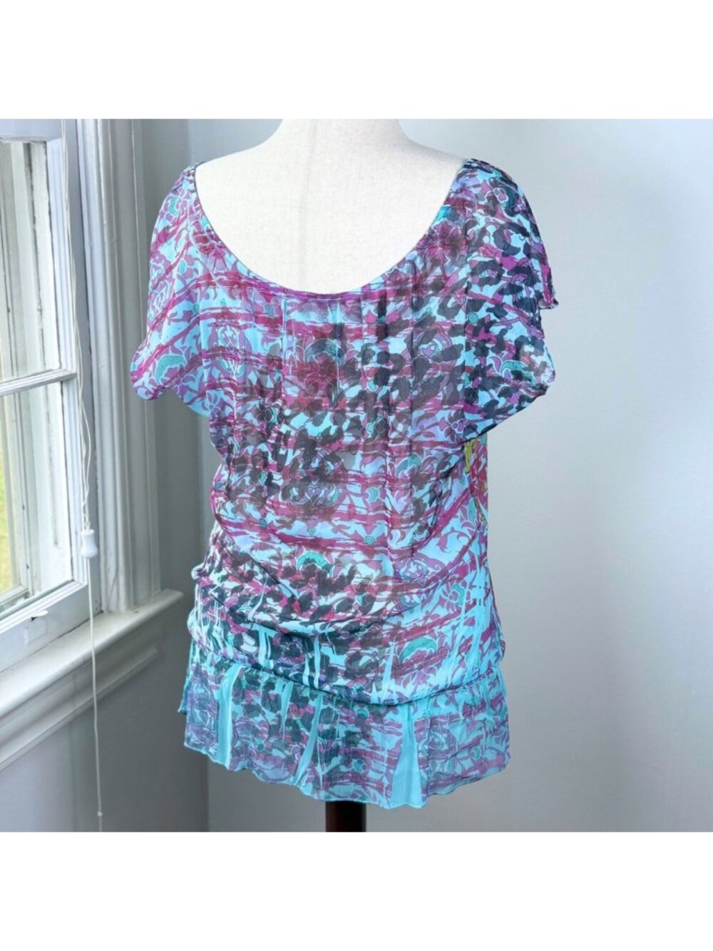 Vintage Y2K Rocker Girl Sheer Floral Tunic Top Keyhole Retro Gyaru Boho Fairy - Picture 3 of 9